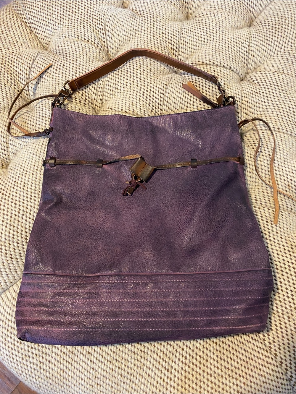 Modern Lux Purple Leather Shoulder Bag with Brown Strap